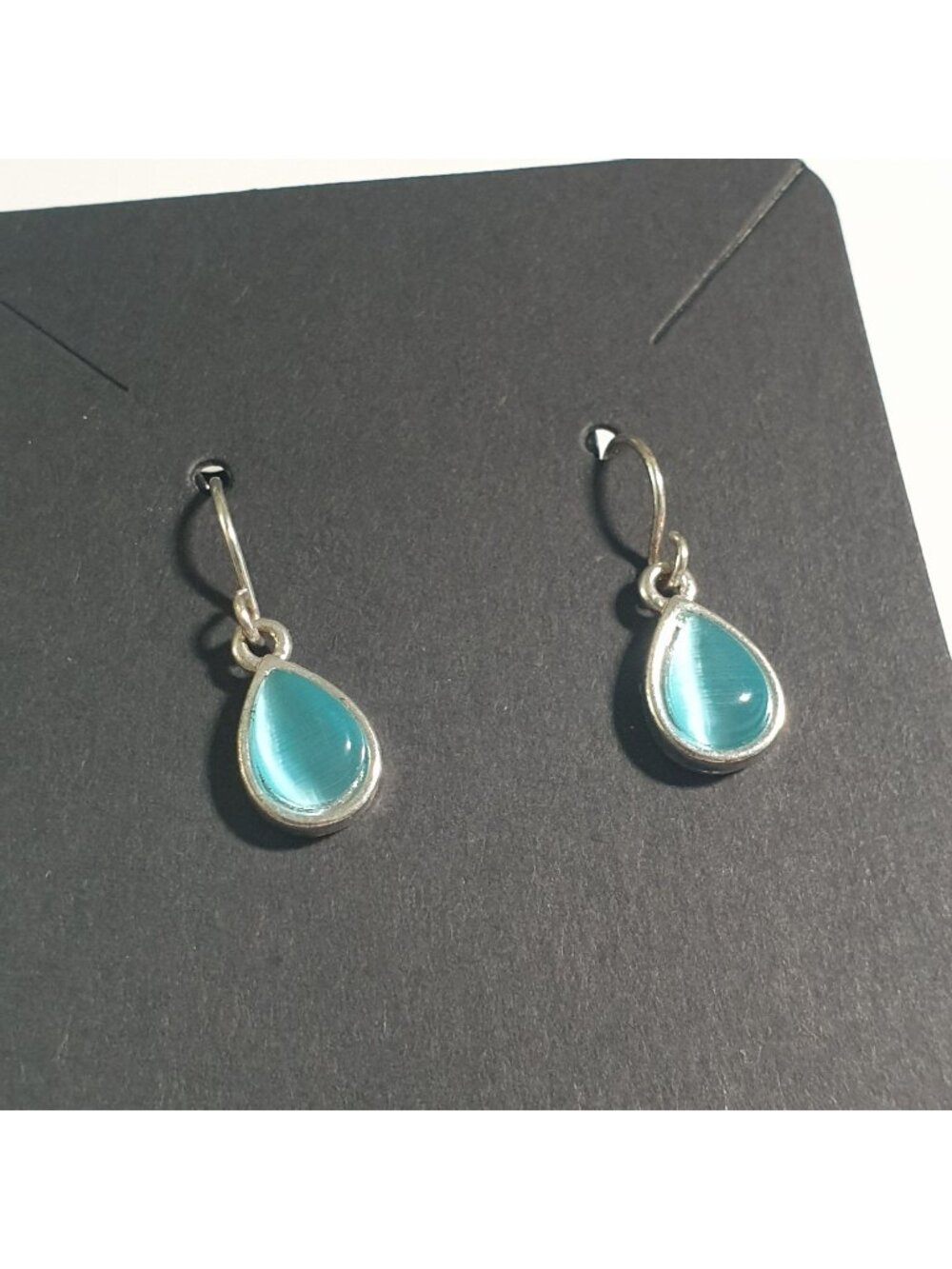 Silver Tone Drop Earrings Aqua Teardrop Dangle Hook Lightweight Jewelry Gift